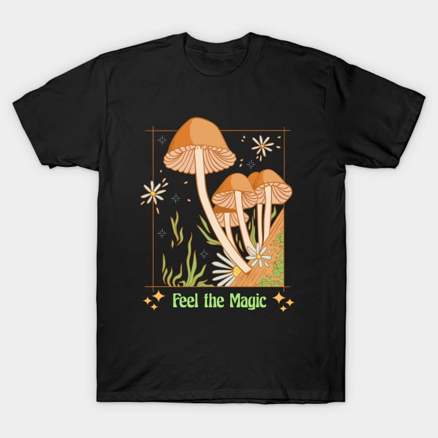 Feel The Magic - Cottagecore Mushrooms T-Shirt by BestNestDesigns